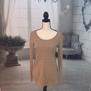 Forever 21 Long Tan Sweater with Gold Stripes